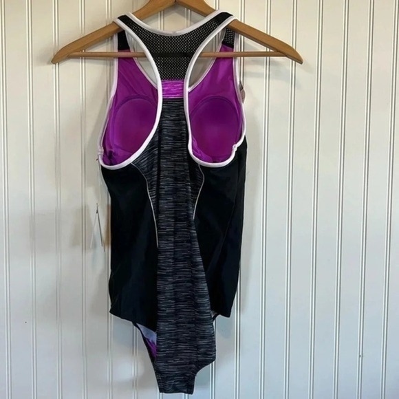 Zeroxposur swimsuit one piece women's size large NWT Purple black white gray - Picture 2 of 9